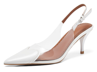 Women's Clear Slingback Kitten Heels - Heart Pointed Toe Party Pumps