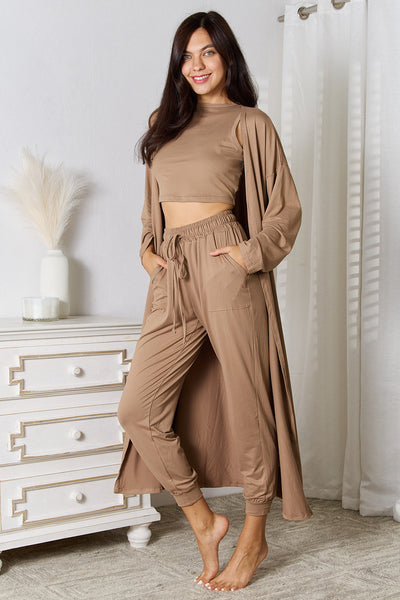 Crop Tank Top & Capri Pants with Long Cardigan Set