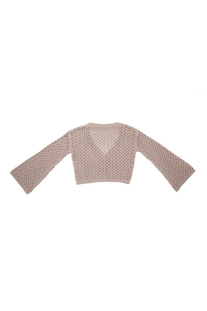 Bell Sleeve Hole-knit Cardigan