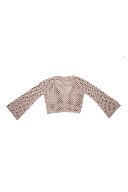 Bell Sleeve Hole-knit Cardigan