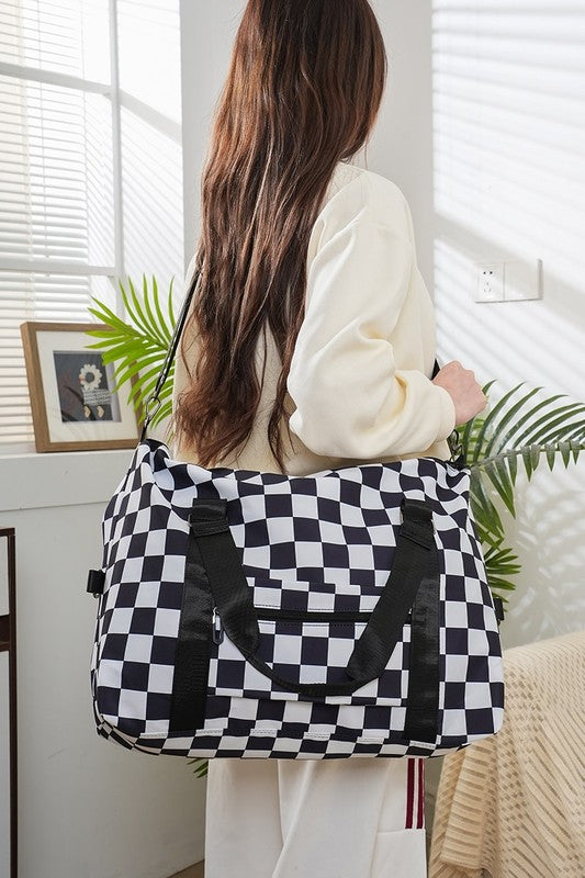 Checkered Multi-Pocket Travel Bag