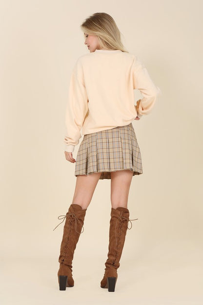 Plaid Pleated Side Zipper Mini Skirt