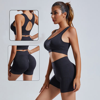 2PC Yoga Set - Seamless Sports Bra & Shorts Workout Set