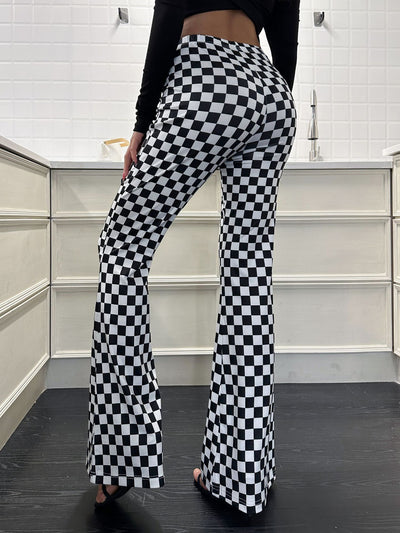 Checkered Flare Pants - High Waist Bell Bottom Yoga Pants
