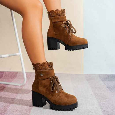 Chunky Heel Martin Boots - Lace-Up Platform Ankle Boots - Fashions Envy