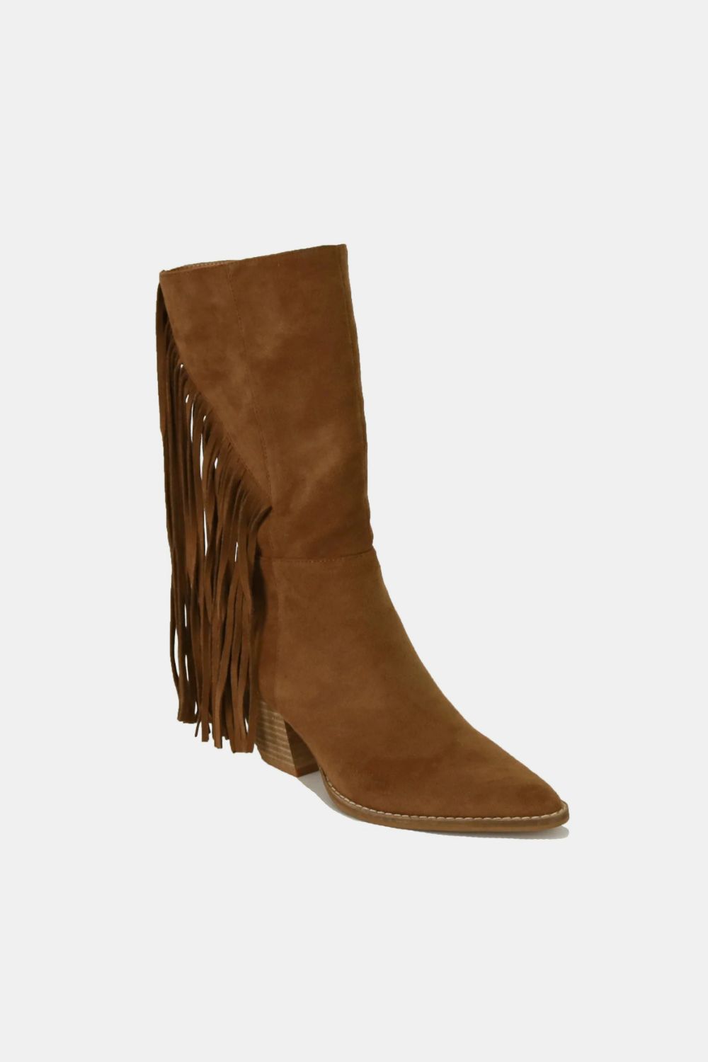 Coffee Suede Fringe Point Toe Boots