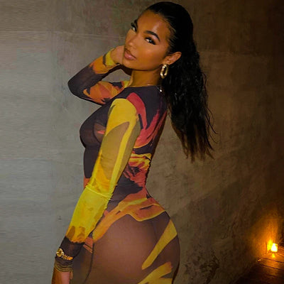 Mesh Maxi Dress - Sheer Long Sleeve Bodycon Dress