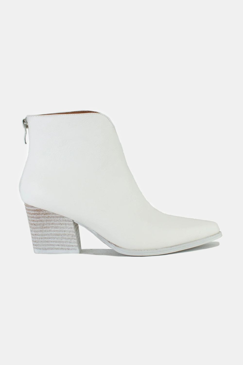 White PU Leather Block Heel Boots with Back Zippers