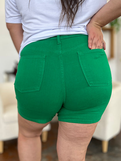 Kelly Green Full Size Tummy Control Garment Dyed Denim JB Shorts