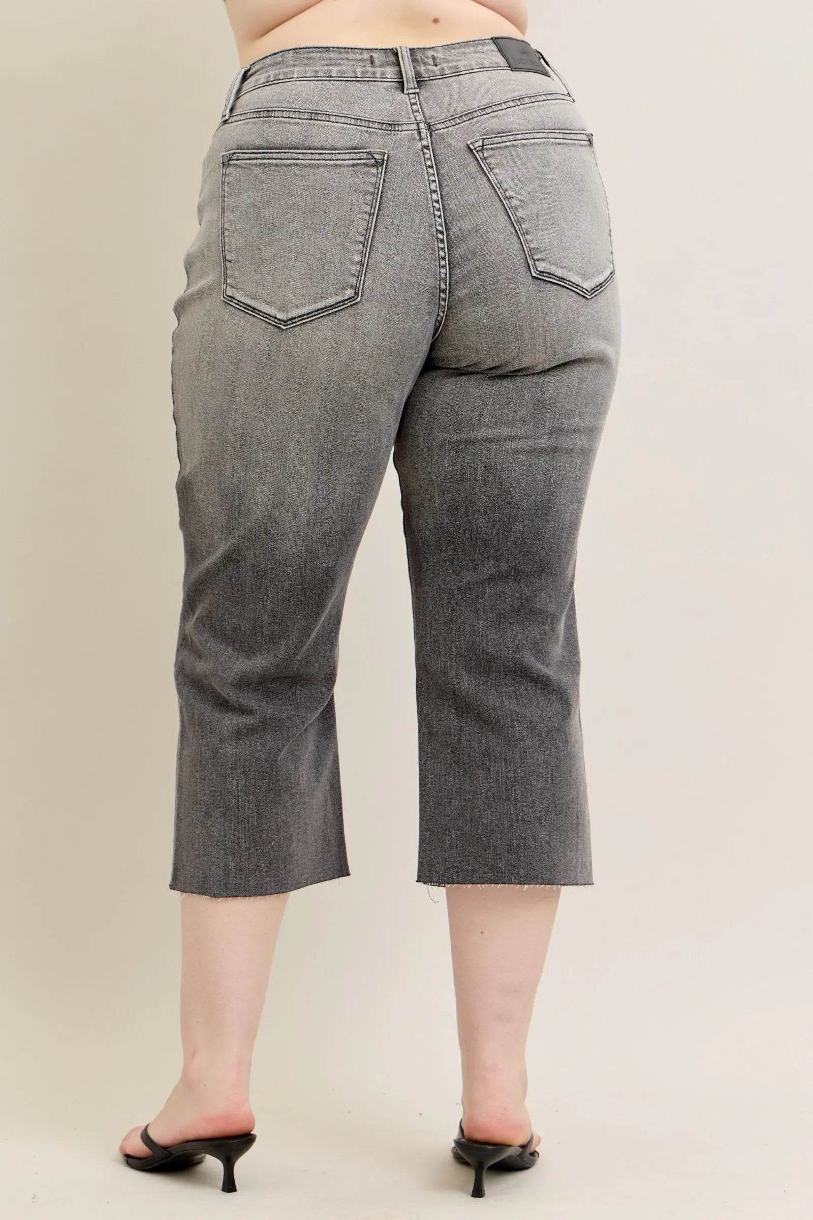 Judy Blue Full Size Wide Leg Capris Jeans Plus Size - Fashions Envy