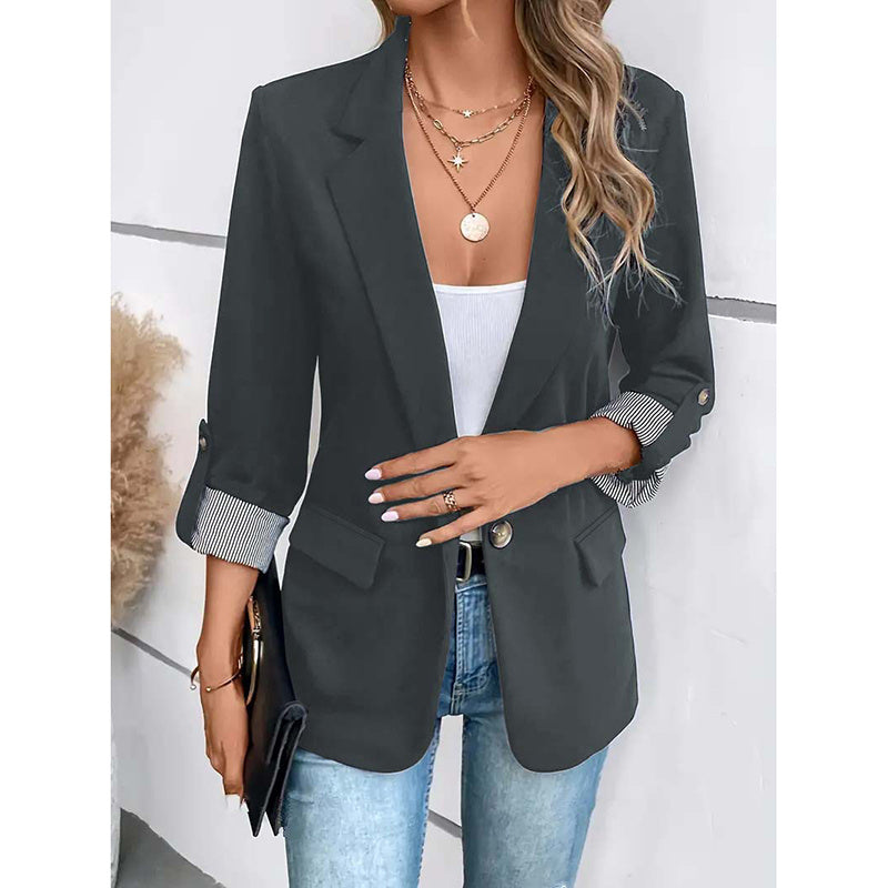 Open Front Blazer - Rolled Sleeve Office Jacket