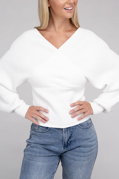 Cross-Wrap Viscose Long Sleeve Pullover Sweater