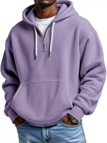 Waffle Knit Half-Zip Hoodie Men - Textured Cotton Blend - Fashions Envy