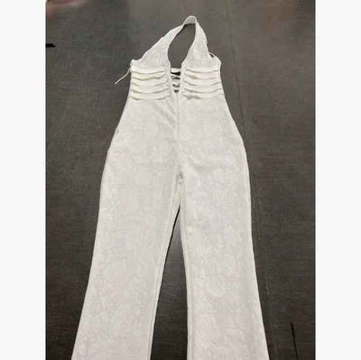 Lace Halter Jumpsuit - Deep V Wide Leg Style - Fashions Envy