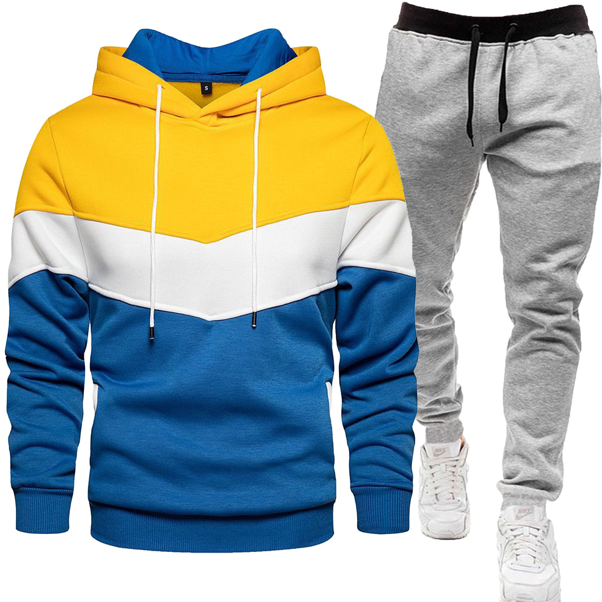Men's Hoodie Tracksuit - Color Block Two-Piece Set