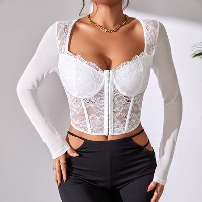 Lace Enchantment Corset - Button V-Neck Top