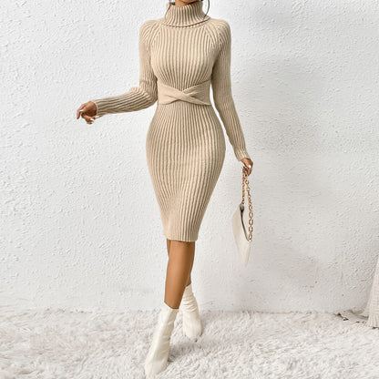 Cozy Knit Turtleneck - Ribbed Sweater Dress Warmth