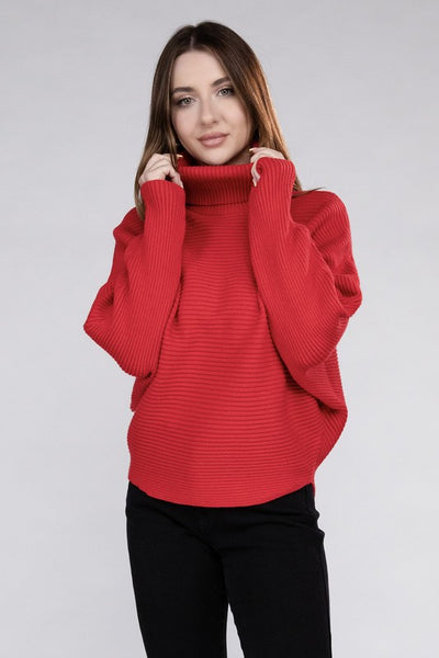 Viscose Dolman Sleeve Turtleneck Sweater - Fashions Envy