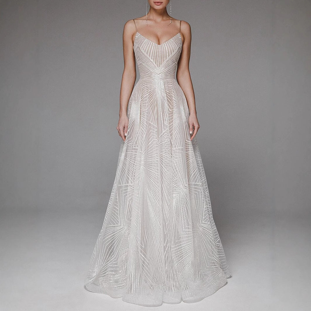 Spaghetti Strap Embroidered Prom Gown - Ball Dress