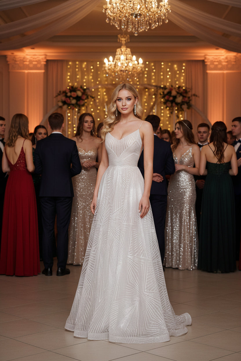 Spaghetti Strap Embroidered Prom Gown - Ball Dress