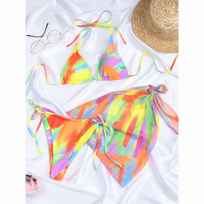 Triangle Bikini Set - Three Piece with Wrap Beach Skirt