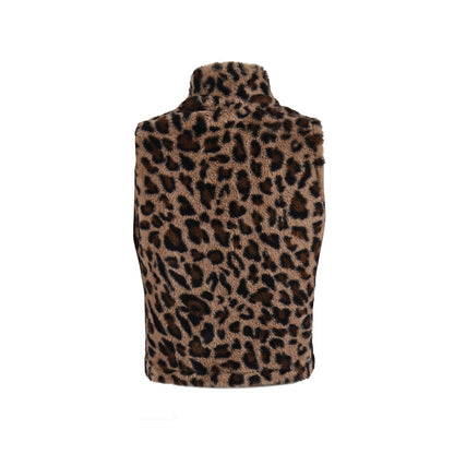 Leopard Print Crop Vest - Zip Front Fleece - Fashions Envy