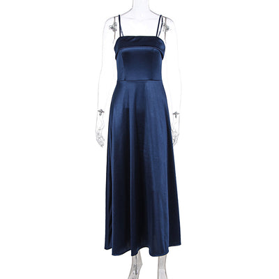 Satin Suspender Dress - Sleeveless Evening Gown - Fashions Envy