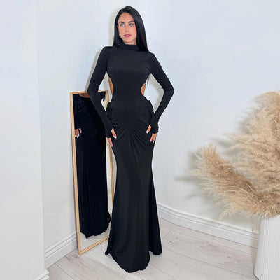 Backless solid color long dress