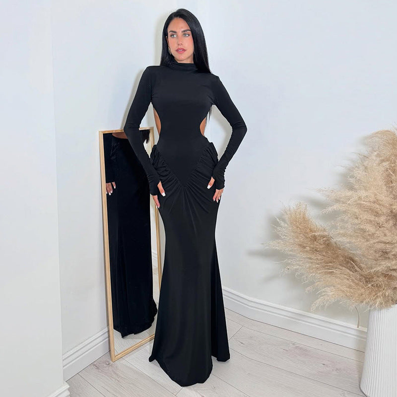 Backless solid color long dress