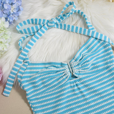 Halter Neck Mini Shorts Set - Decorative Crop Top Outfit