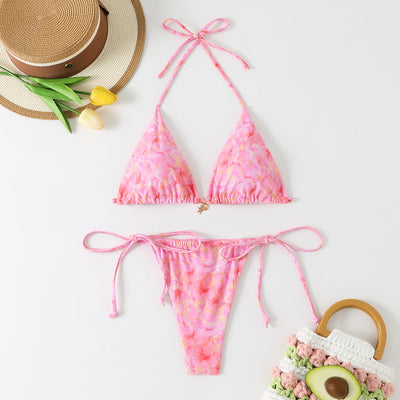 Halter Bikini - Printed Triangle Tie-Side - Fashions Envy