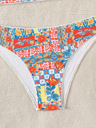 Patchwork Bikini - High-Waisted Bohemian Print - Fashions Envy
