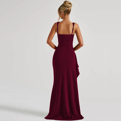 Backless Evening Dress - Strap High Slit Gown - Fashions Envy