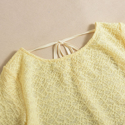 Backless Maxi Dress - Tie Detail Long Sleeve Yellow - Fashions Envy