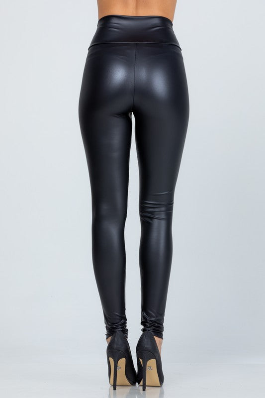 Black High Waist PU Casual Stretch Leather Leggings