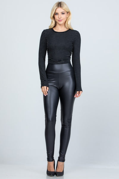 Black High Waist PU Casual Stretch Leather Leggings - Fashions Envy