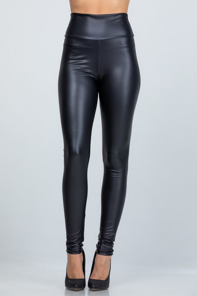 Black High Waist PU Casual Stretch Leather Leggings - Fashions Envy