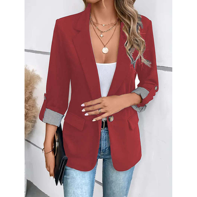 Open Front Blazer - Rolled Sleeve Office Jacket