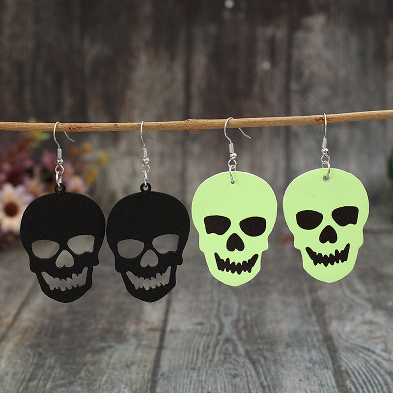 PU Leather 2 Piece Skull Dangle Earrings