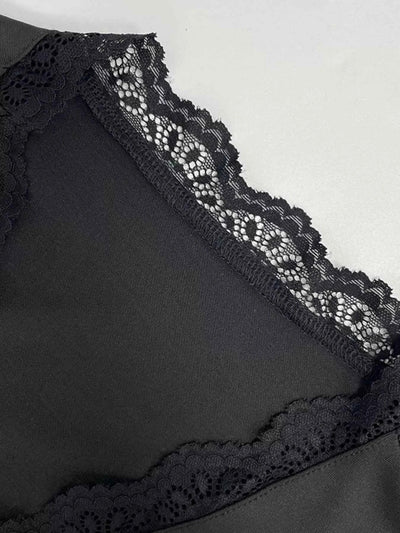 Lace Trim Bell Sleeve Tie Blouse