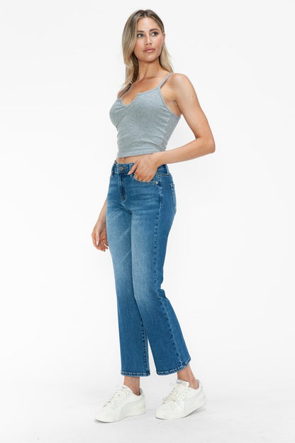 Medium Blue Full Size Cat's Whiskers Mid Rise Ankle Jeans