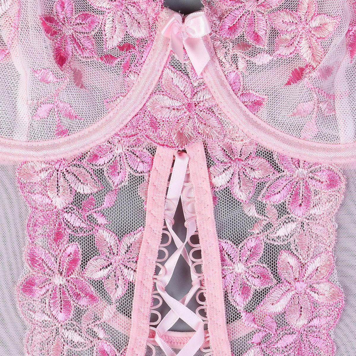 Embroidered Corset Garter Set - 3PC Lace-Up Lingerie