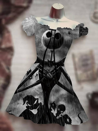 Skull Print Drawstring Dress - 3D Halloween Outfit