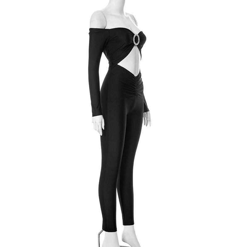 Women's Off-Shoulder Hollow Jumpsuit - Slim Fit Design - Fashions Envy