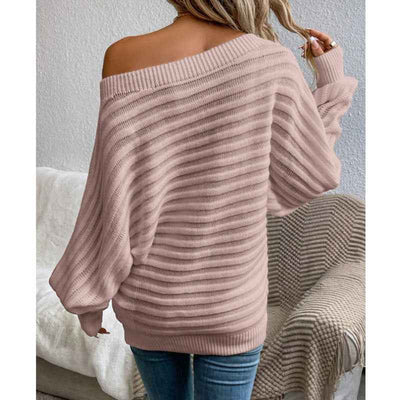 Off-Shoulder Sweater - Cozy Batwing Knit Top