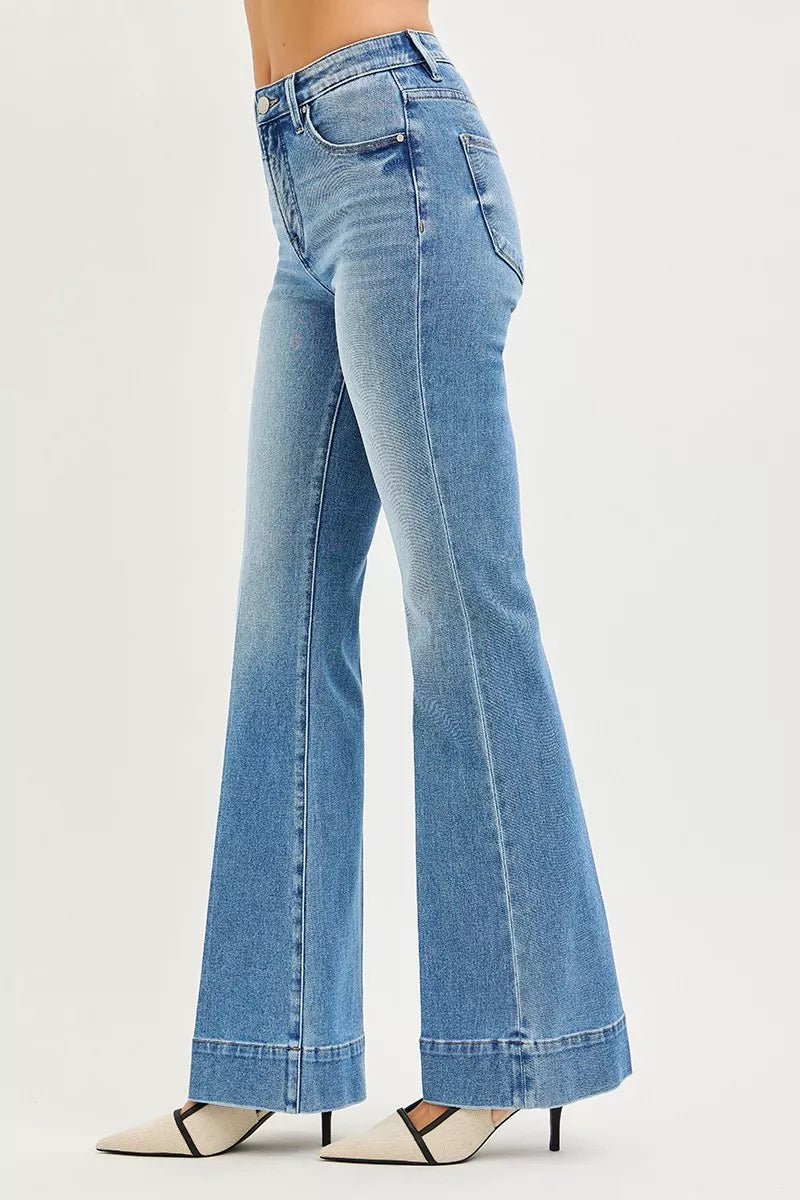 RISEN Flare Jeans - Tummy Control Mid Rise Stretch - Fashions Envy