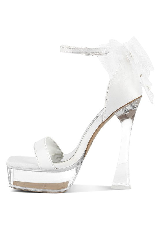 Kiri Satin Clear High Heeled Bow Sandals