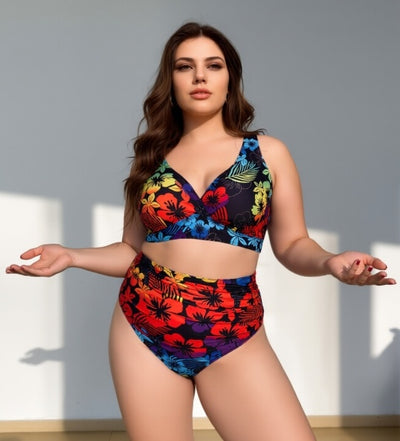 Women's Bikini Swimsuit - Plus Size Flower Print