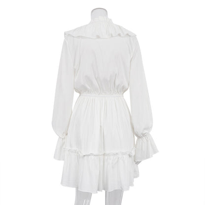 V-Neck Pleated Ruffle Long Sleeve Y2K Mini Dress