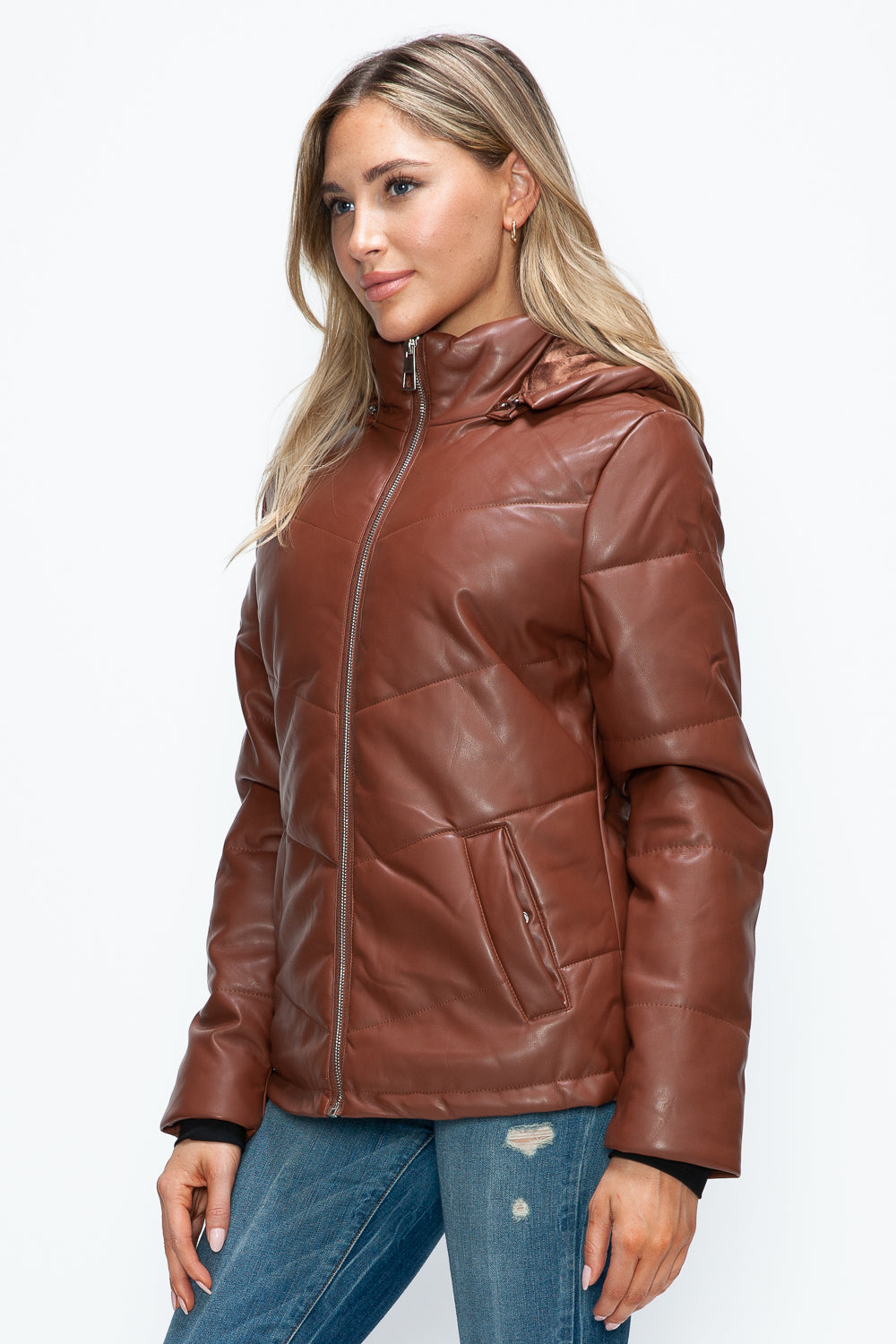 Brandy Pocketed Zip Up Puffer Jacket with Removable Hood